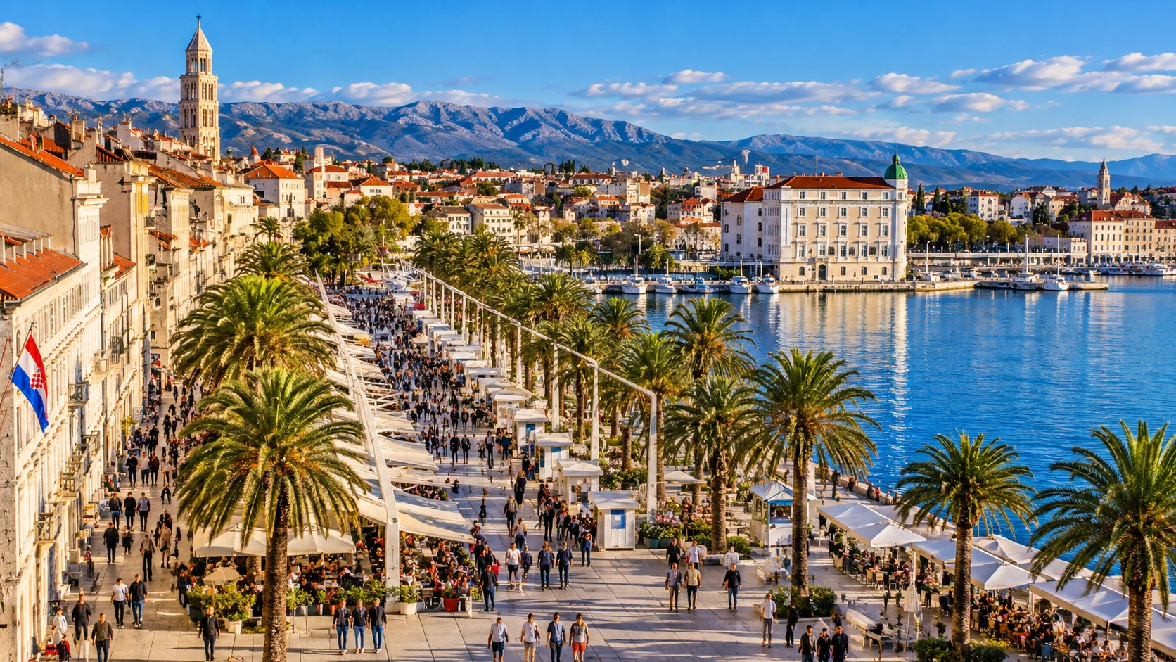 Split Riva waterfront and historic city center in Croatia