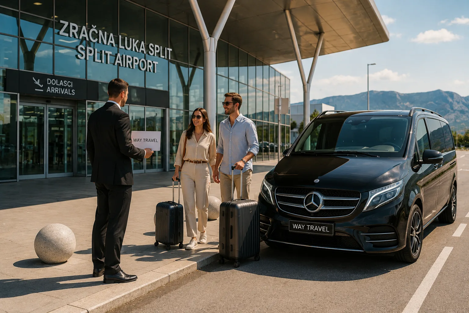 Private Transfer Pickup at Split Airport | Way Travel Way Travel driver meeting passengers for a private transfer at Split Airport