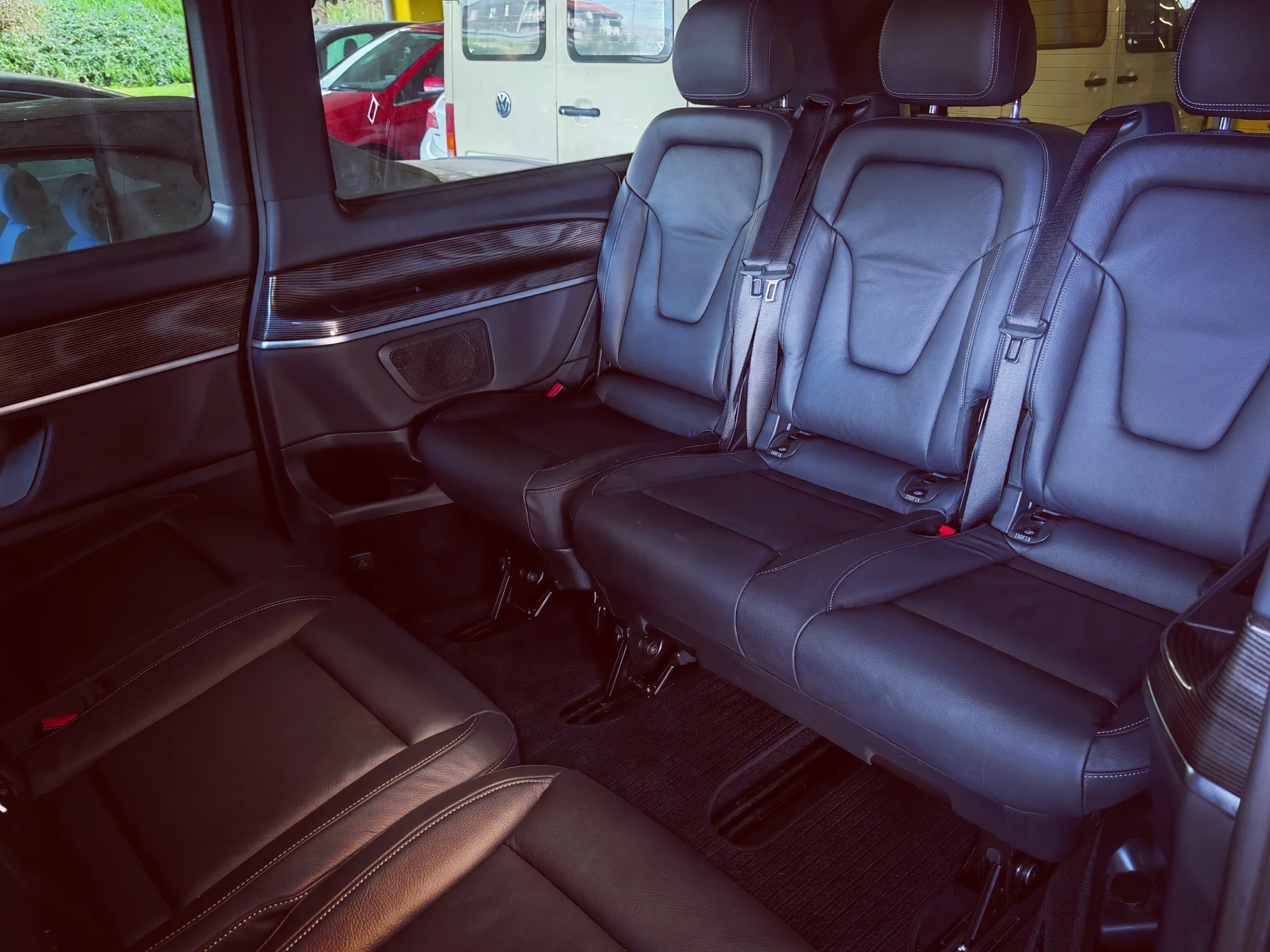 Mercedes-Benz V-Class Private Transfer | Way Travel Leather passenger seats inside a Mercedes-Benz V-Class used for private transfers