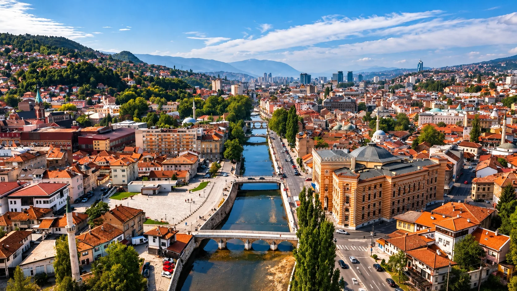 Panoramic view of Sarajevo, starting point for a private transfer to Split